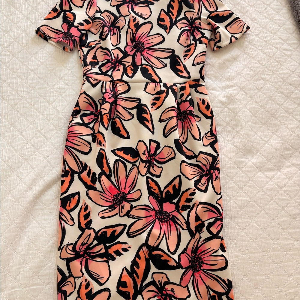 ASOS Cream Midi Dress with Pink and Black Floral Print